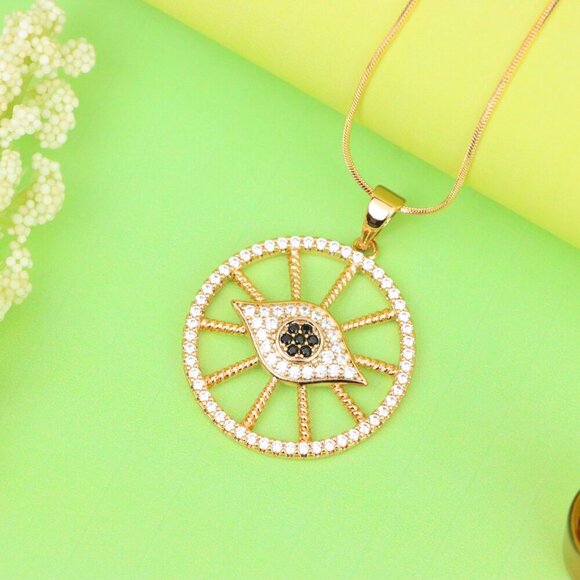 "Sparkling Rose Gold Evil Eye Round Pendant, XPPT1315 - Picture 12 of 12